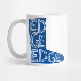 How do you say Buttigieg? Drawing of Boot in blue with distressed text Mug